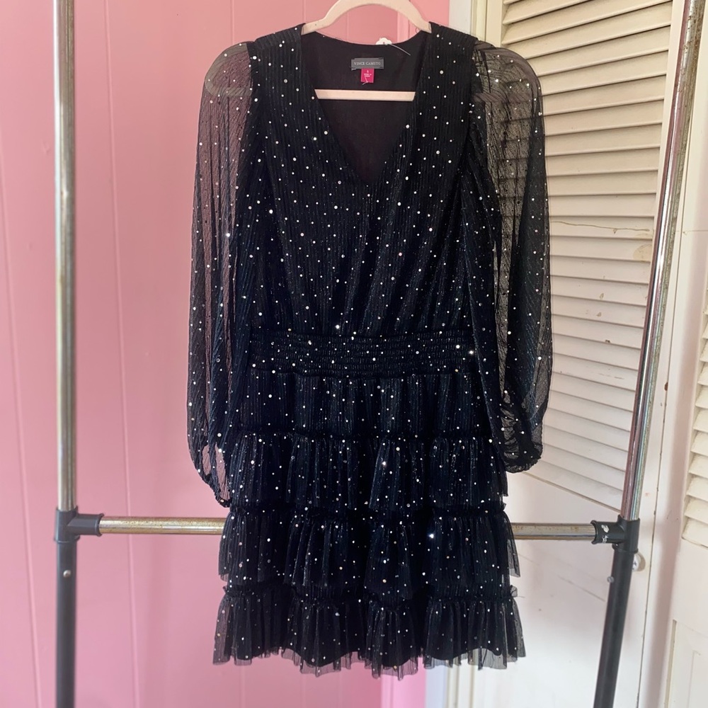 Vince Camuto Black Sheer Dress with Polka Dots